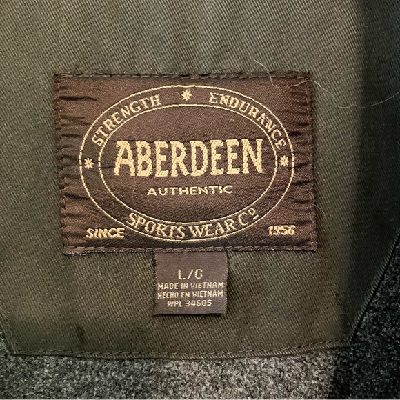 VTG Aberdeen Men’s Chore Barn Coat Jacket Sz. L Olive Green Leather Collar - Picture 9 of 11